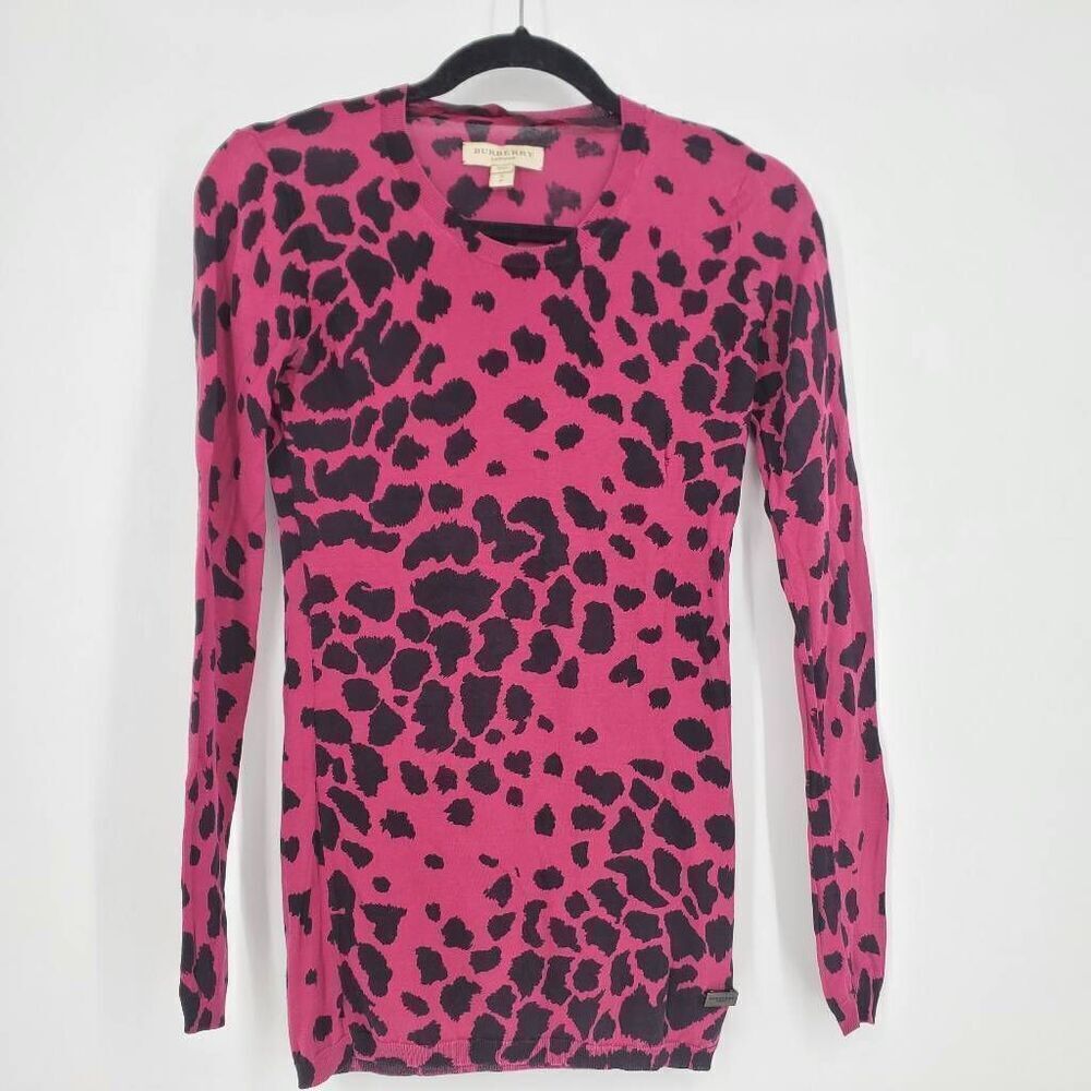 Burberry London Women's Purple Pink Silk Leopard Print Sweater Size Small‎